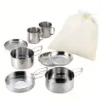 8-Piece Stainless Steel Camping Cookware System for Outdoor Cooking & Boiling – main image