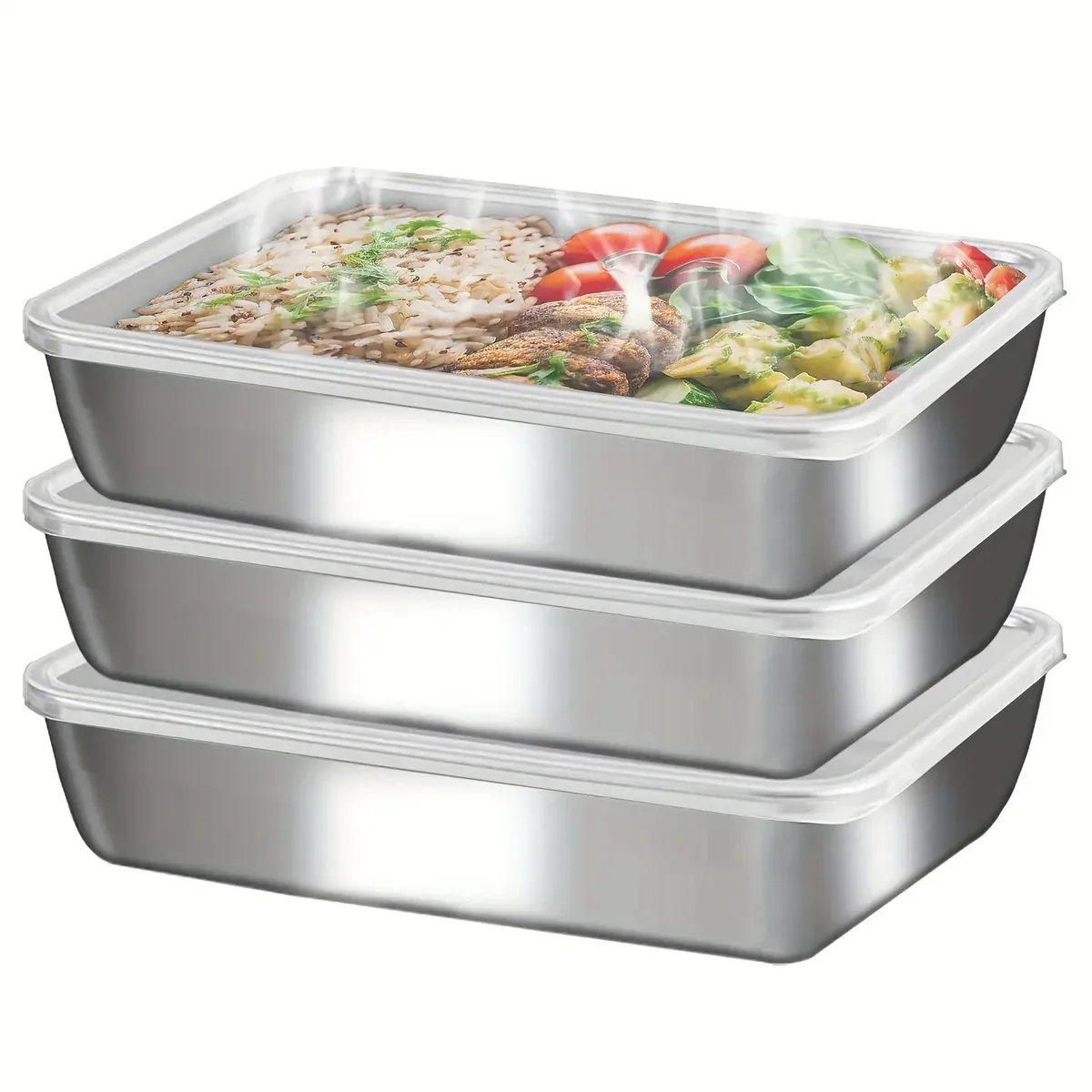 85b04d8a-f292-4116-9c23-07e4c76b5068 3pcs Stainless Steel Food Storage Containers for Food Storage & Organization with Transparent Lids – main image