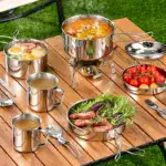 8-Piece Stainless Steel Camping Cookware System for Outdoor Cooking & Boiling – gallery image 5