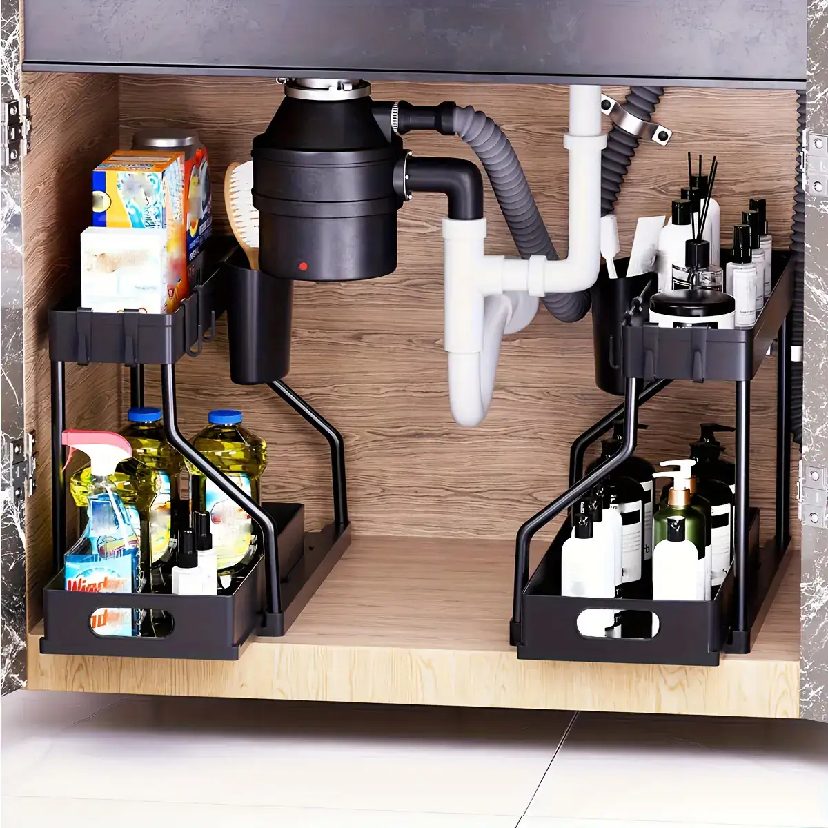 2pcs Under Sink Organizer for Sliding Storage Access with Pull-Out Shelf Design – description image 1