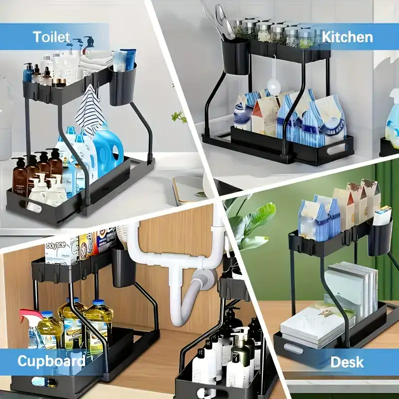 2pcs Under Sink Organizer for Sliding Storage Access with Pull-Out Shelf Design – description image 4