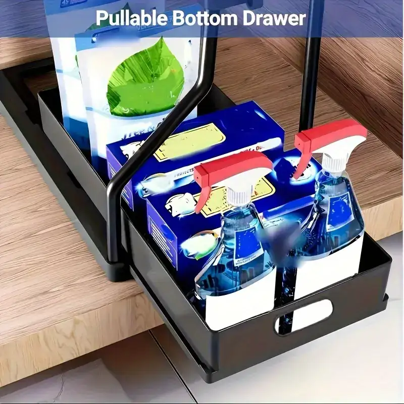 2pcs Under Sink Organizer for Sliding Storage Access with Pull-Out Shelf Design – description image 3