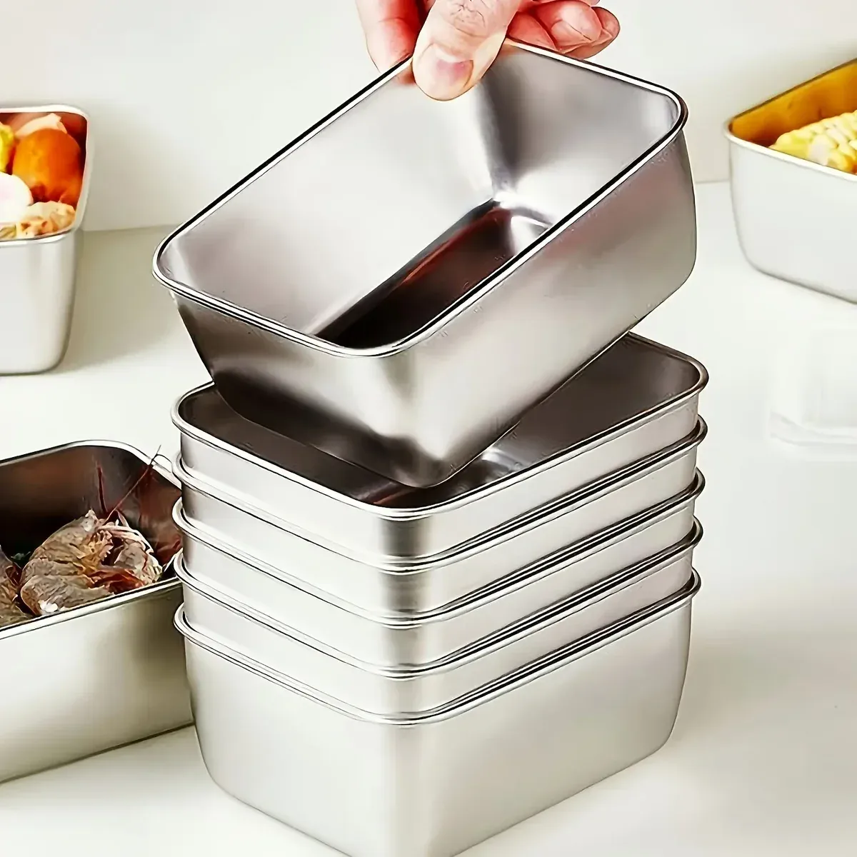 7pcs Stainless Steel Food Storage Containers for Storing & Organizing Food with Flip-Top Lids – description image 3