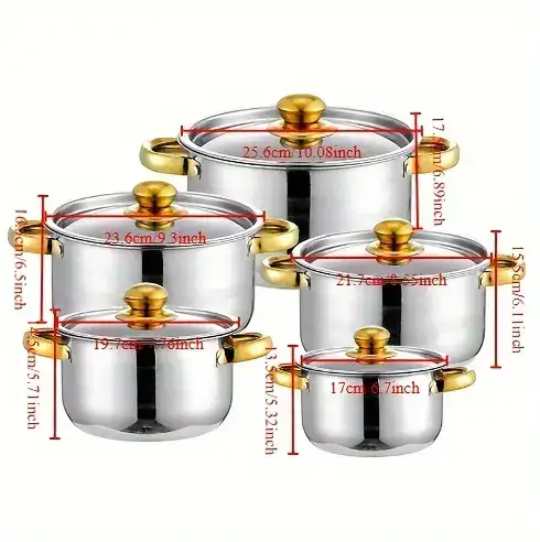 5-Piece Stainless Steel Cookware Set for Cooking on Stovetop Surfaces – description image 1